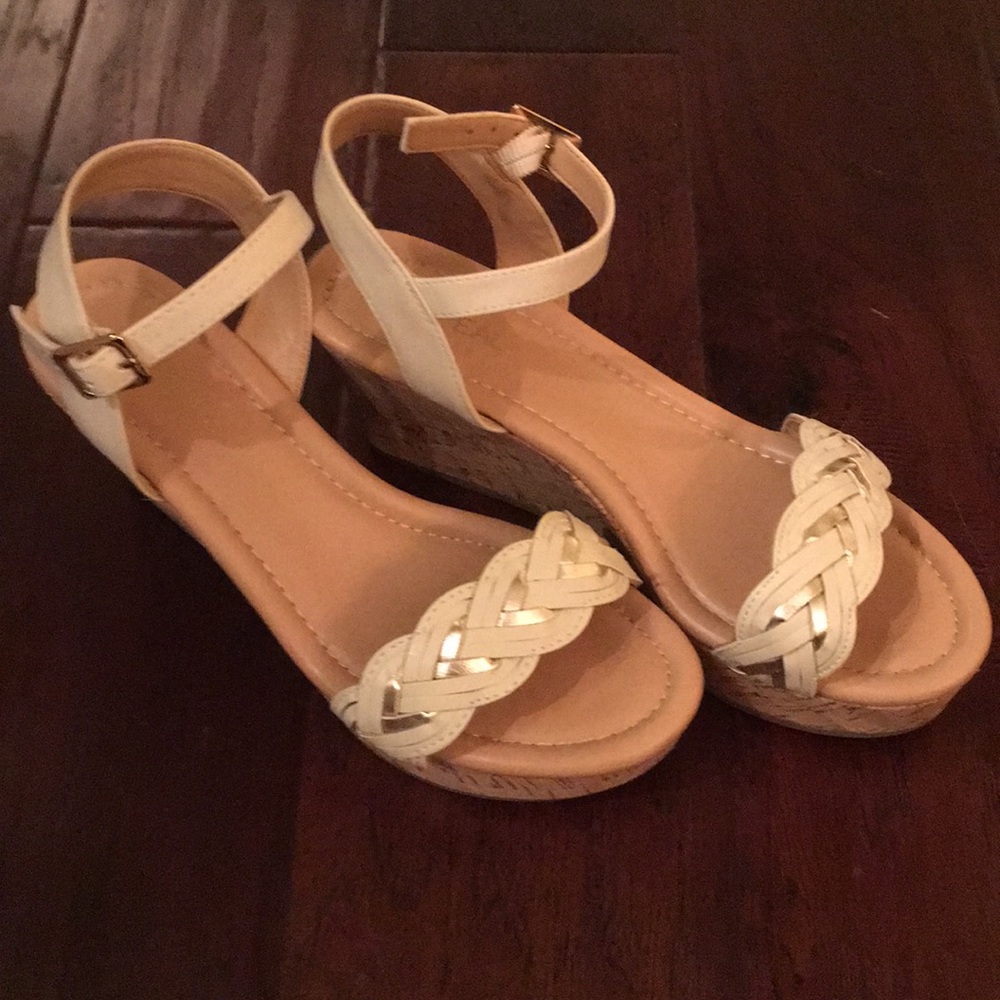 Cream/Gold Cork 3” Wedge Sandals